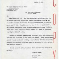Copy of letter to The Deputy Under Secretary of State for Administration, Department of State, October 26, 1952