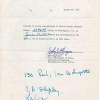 Receipt from United States Department of State to Ira De. A. Reid, August 26, 1952