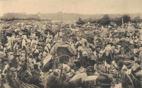 Crowd of refugees streaming into the open ground in front of the Nijūbashi