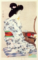 Cotton Kimono with Dyed Iris Pattern