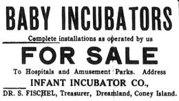 Advertisement Selling Baby Incubators to Both Fairs and Hospitals