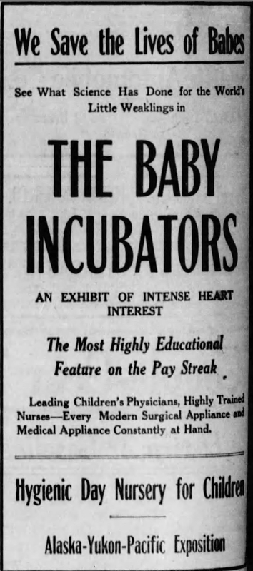 Newspaper Ad for the Baby Incubator Exhibit at the AYP Expo